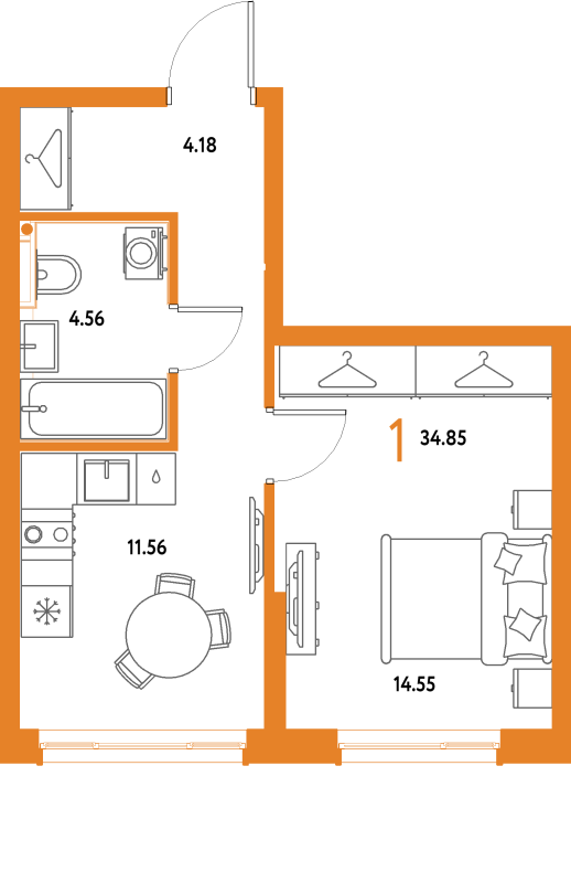 1 ккв 34,9 м²