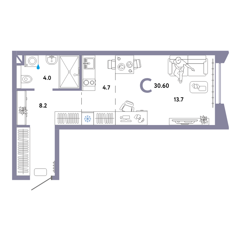 Студия 30,6 м²