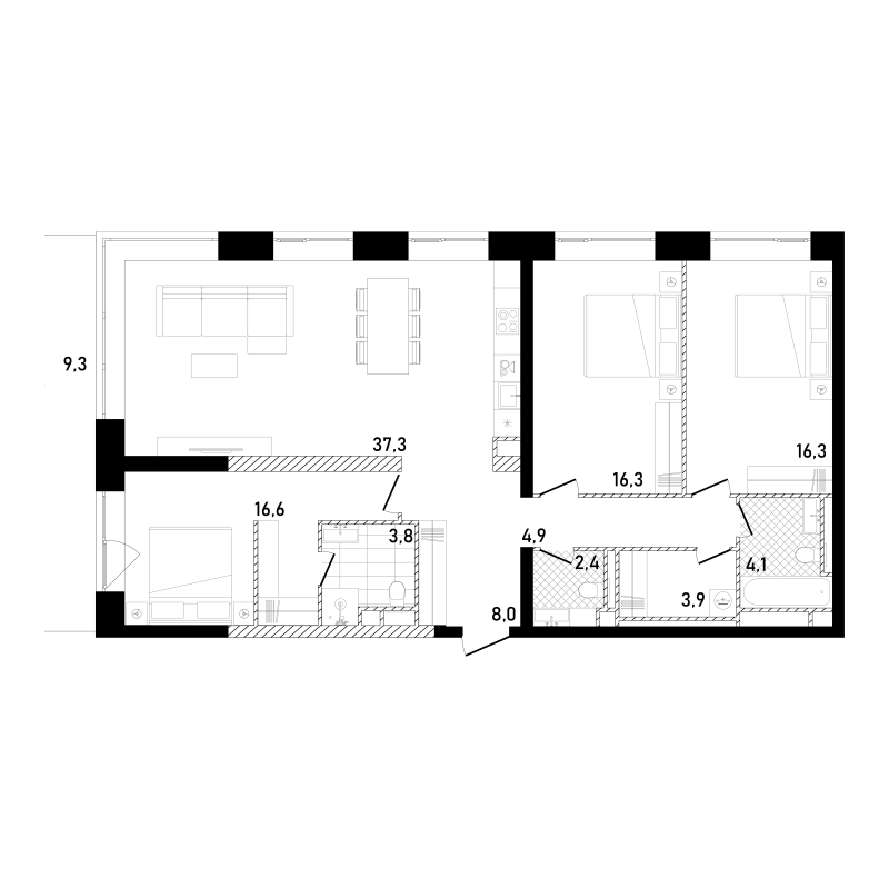 4 ккв (Евро) 122,9 м²