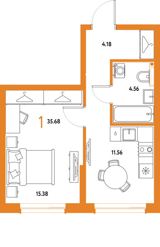 1 ккв 35,7 м²