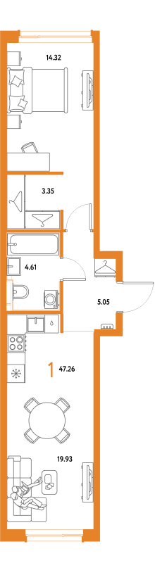 2 ккв (Евро) 47,3 м²
