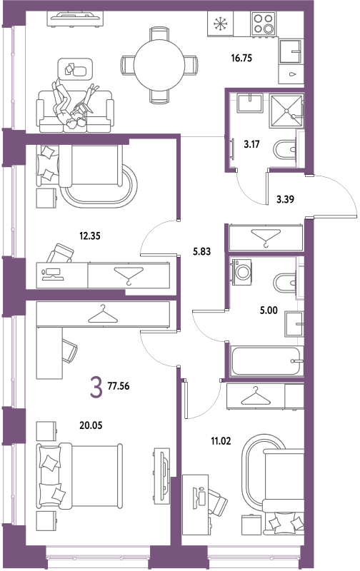 4 ккв (Евро) 77,6 м²