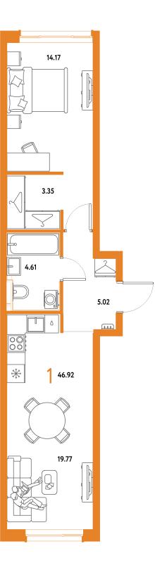2 ккв (Евро) 46,9 м²