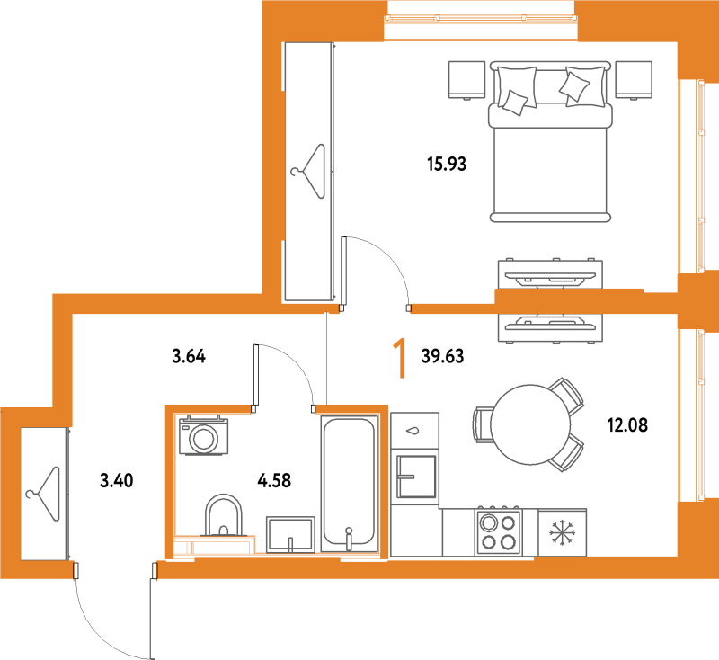 1 ккв 39,6 м²