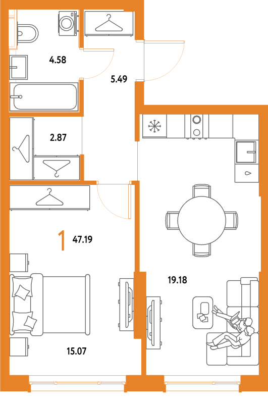2 ккв (Евро) 47,2 м²