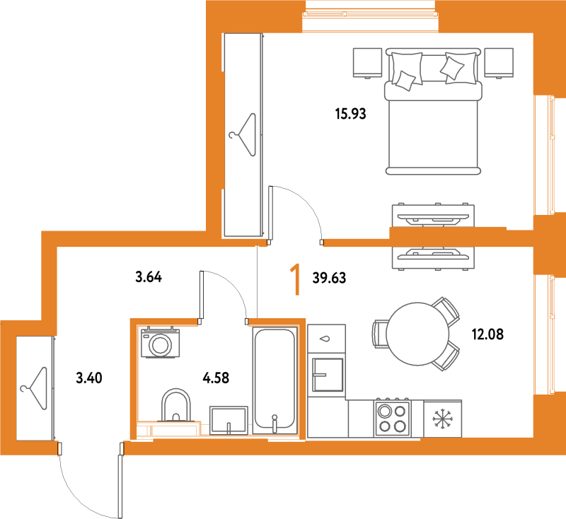 1 ккв 39,6 м²