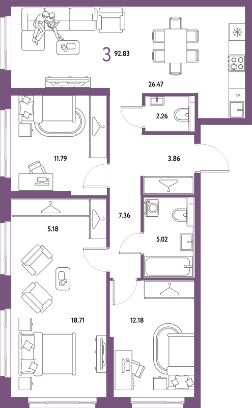 4 ккв (Евро) 92,8 м²