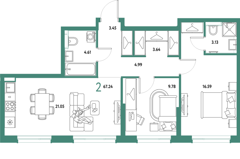 3 ккв (Евро) 67,2 м²