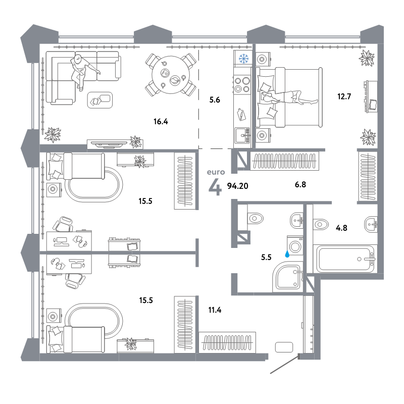 4 ккв (Евро) 94,2 м²