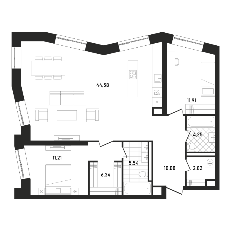 3 ккв (Евро) 96,7 м²