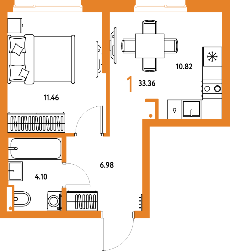 1 ккв 33,4 м²