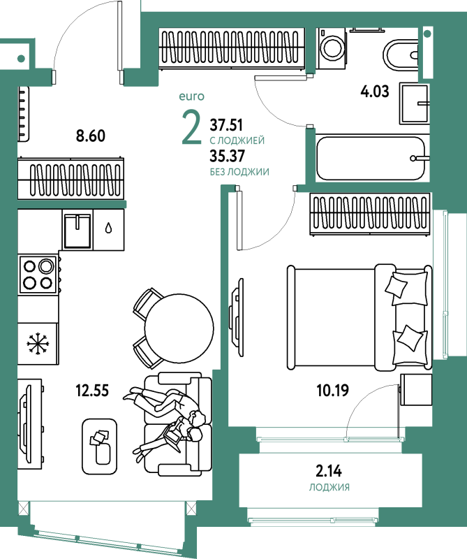 1 ккв 37,5 м²