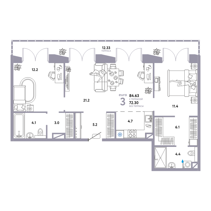3 ккв (Евро) 84,6 м²