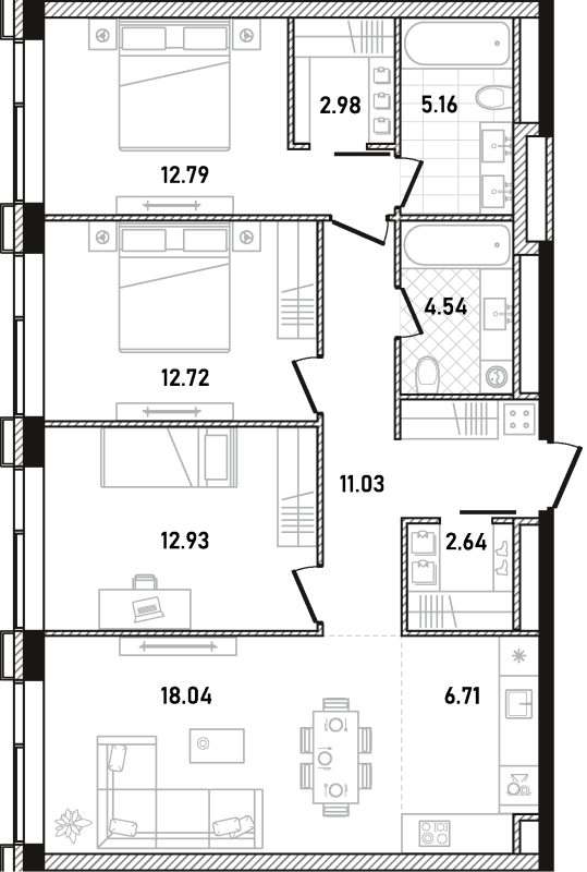 4 ккв (Евро) 89,5 м²