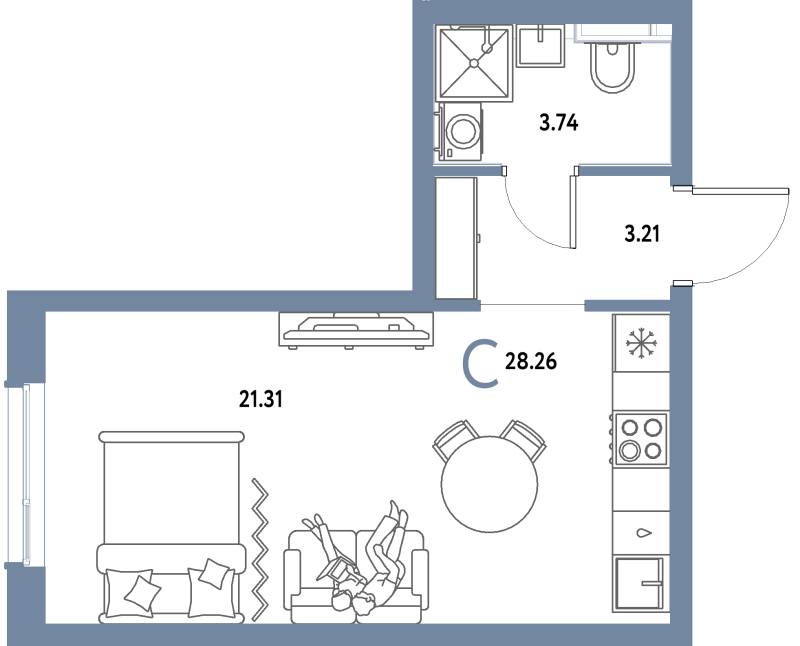 Студия 28,3 м²