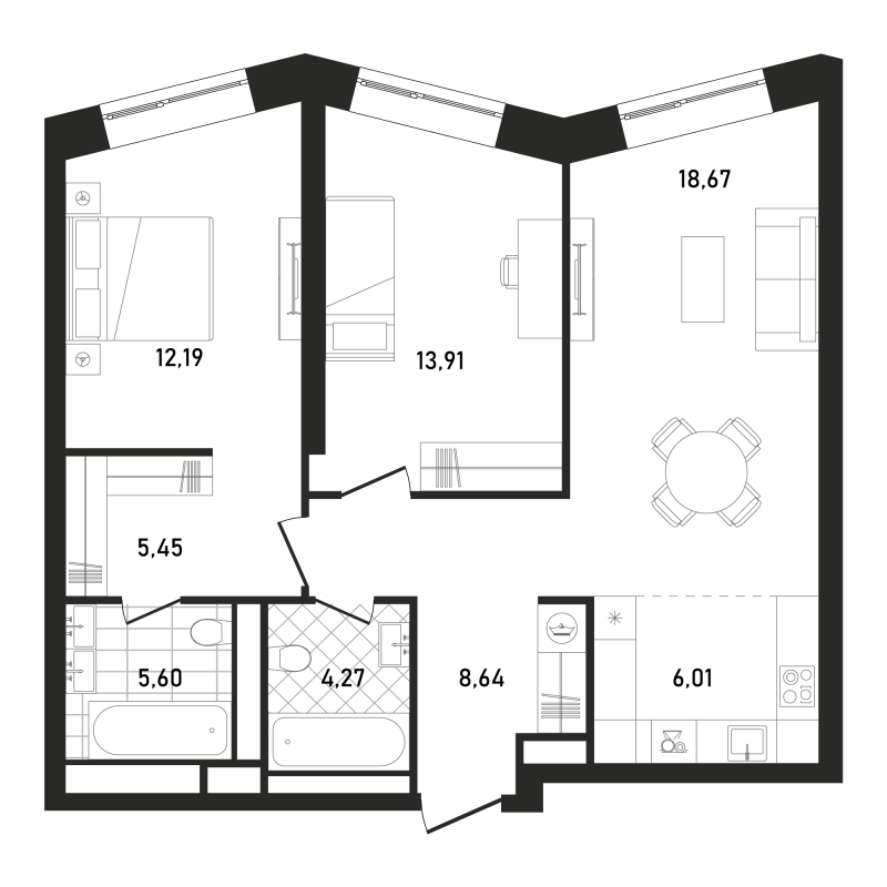 3 ккв (Евро) 74,7 м²
