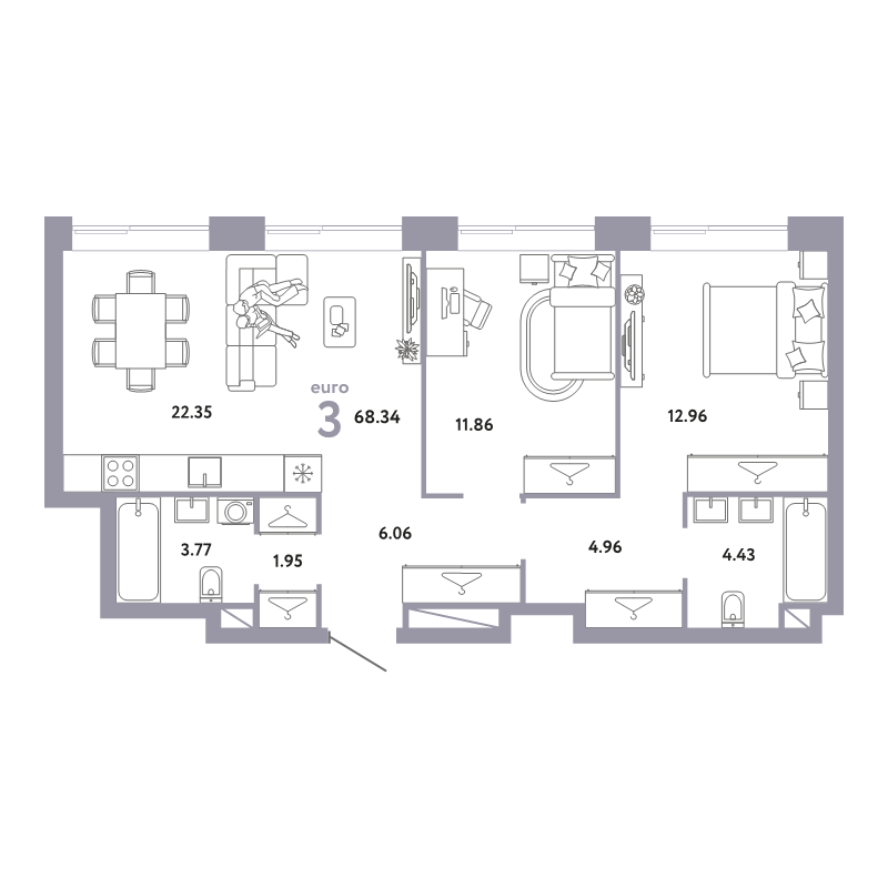 3 ккв (Евро) 68,3 м²