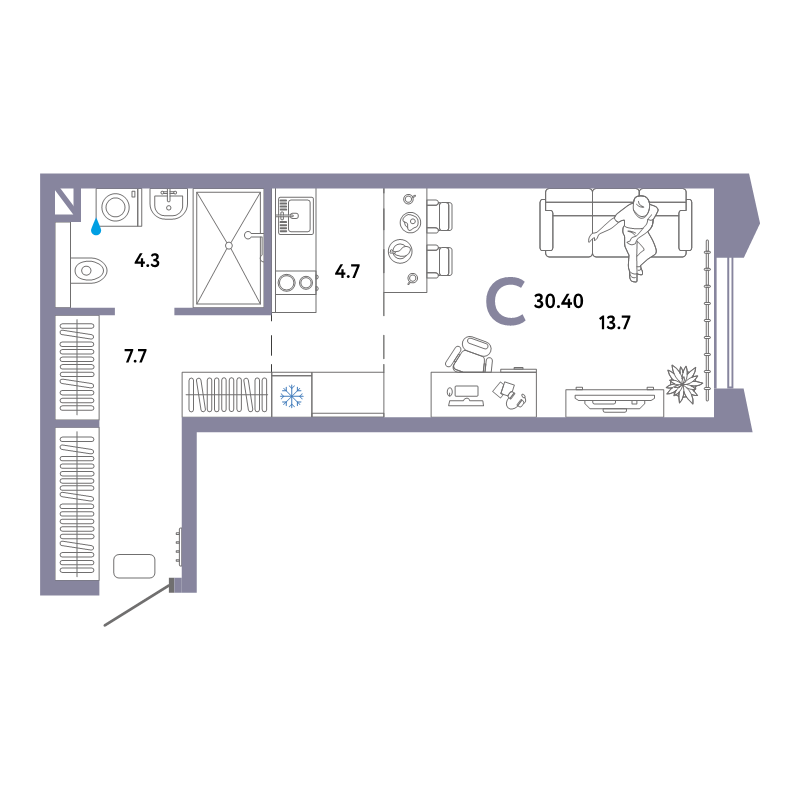 Студия 30,4 м²