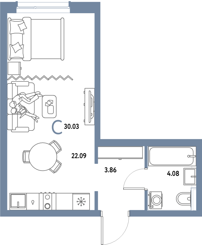 Студия 30 м²
