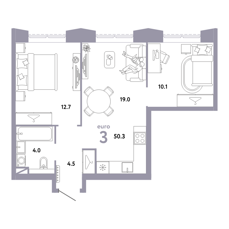 3 ккв (Евро) 50,3 м²