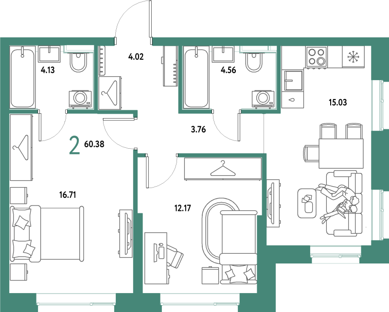 3 ккв (Евро) 60,4 м²