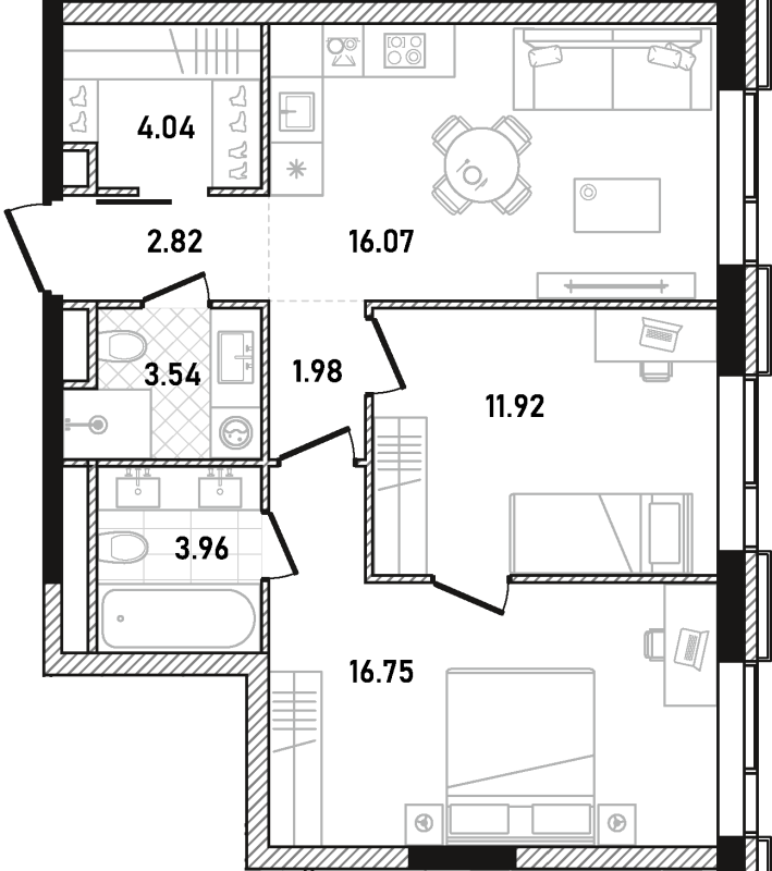 3 ккв (Евро) 61,1 м²