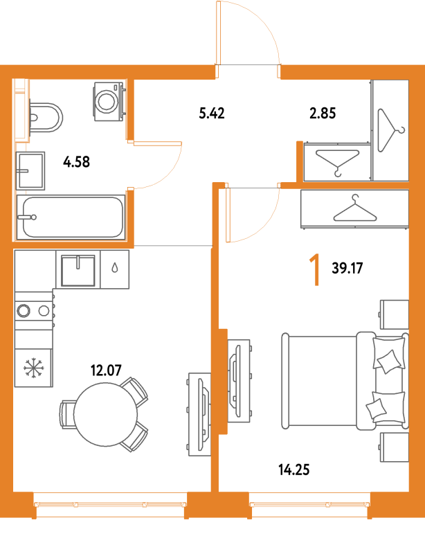 1 ккв 39,2 м²