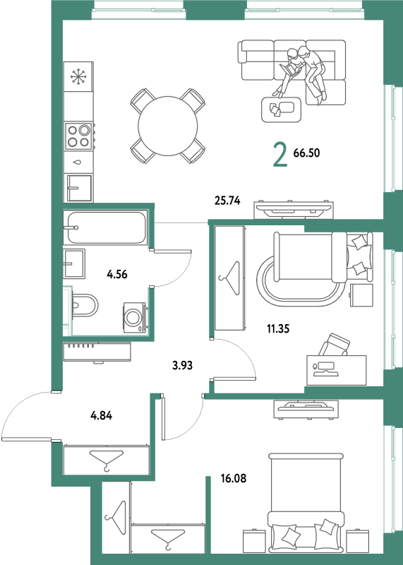 3 ккв (Евро) 66,5 м²