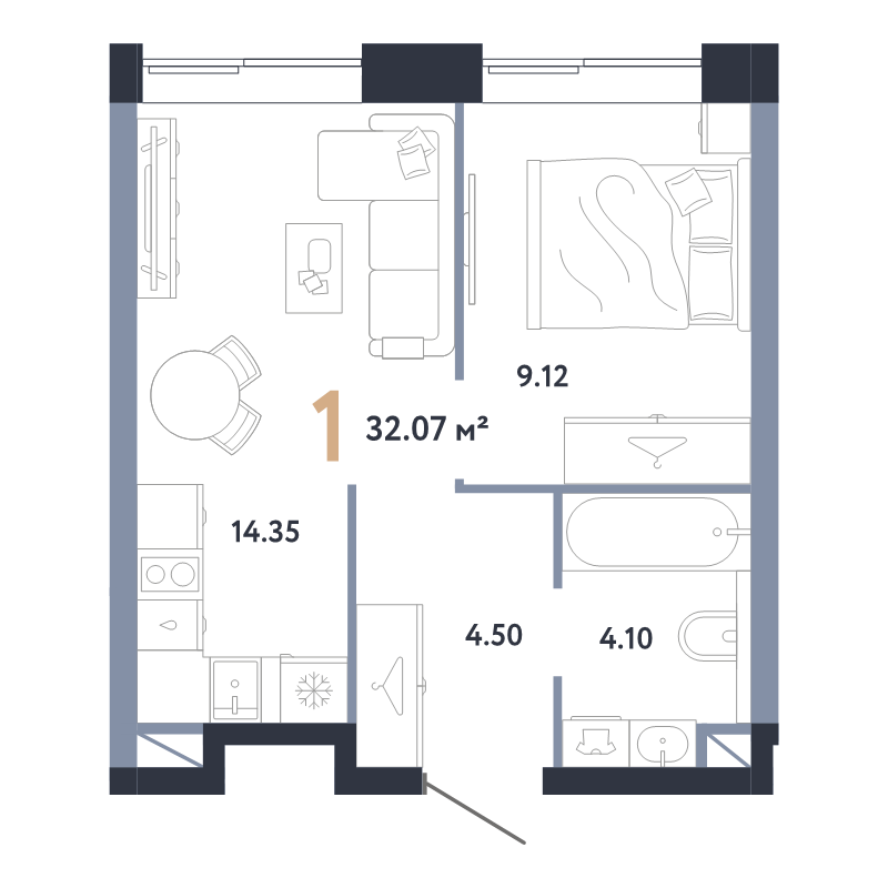 1 ккв 32,1 м²
