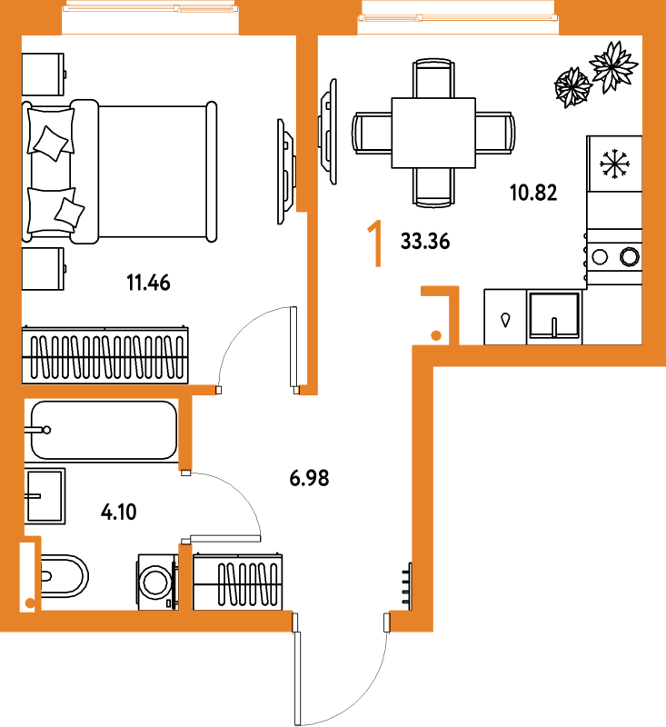 1 ккв 33,4 м²