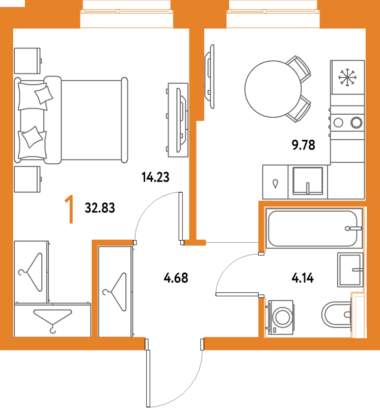 1 ккв 32,8 м²