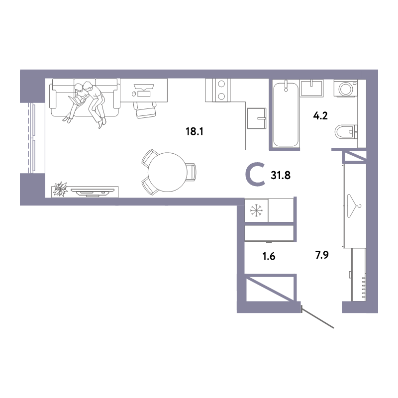 Студия 31,8 м²
