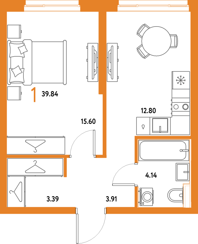 1 ккв 39,8 м²