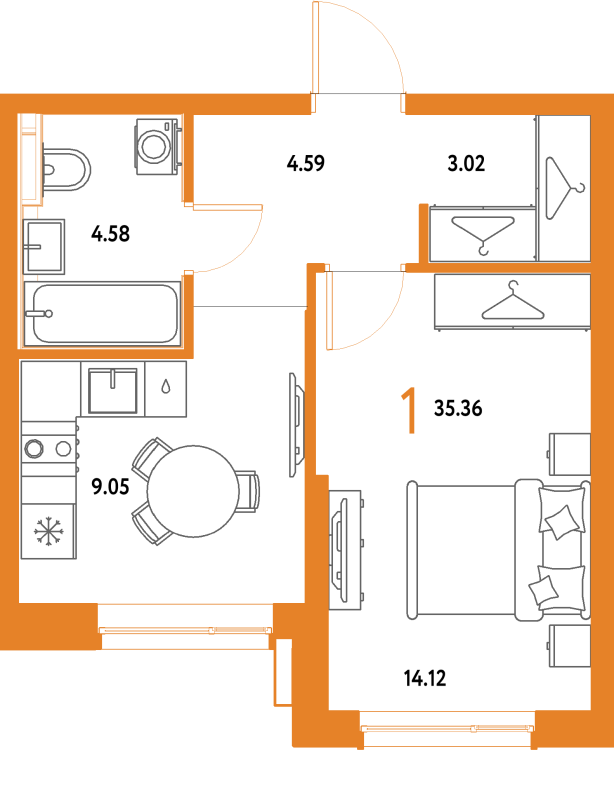 1 ккв 35,4 м²