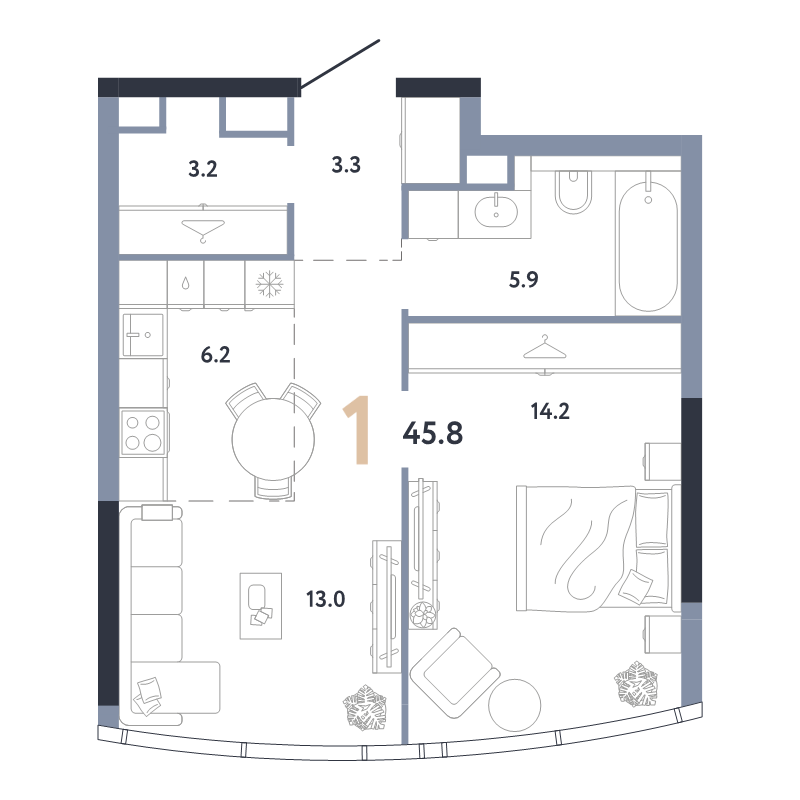 2 ккв (Евро) 45,8 м²
