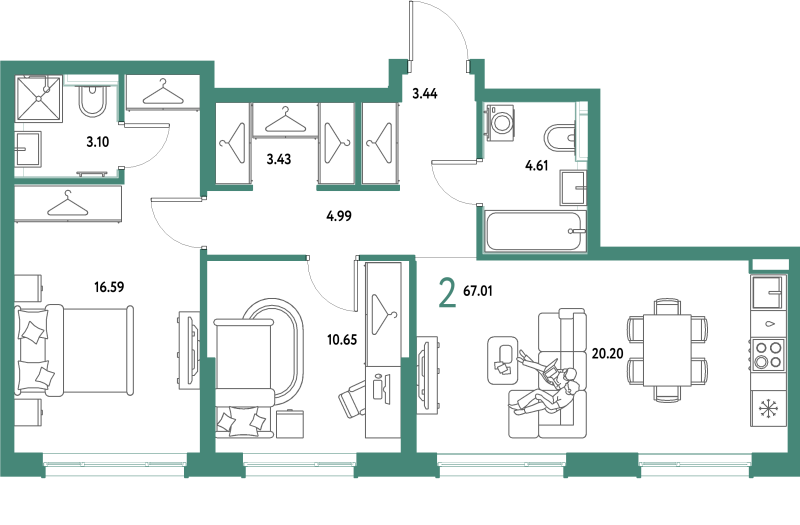 3 ккв (Евро) 67 м²