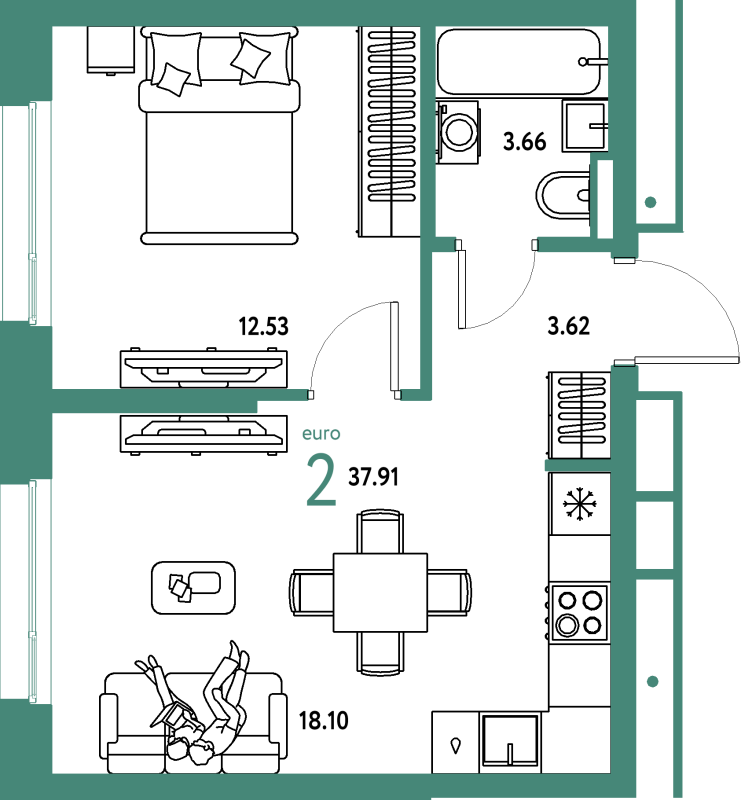 2 ккв (Евро) 37,9 м²