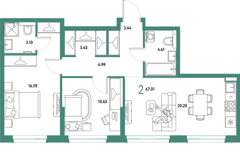 3 ккв (Евро) 67 м²