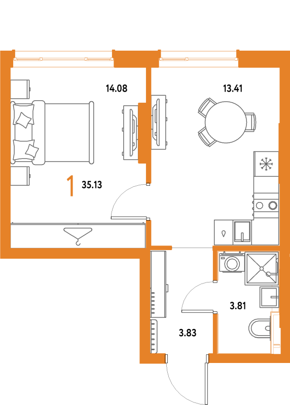 1 ккв 35,1 м²