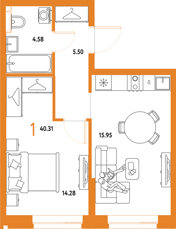 2 ккв (Евро) 40,3 м²