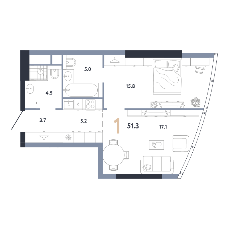 2 ккв (Евро) 51,3 м²