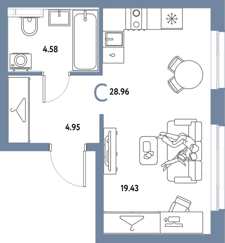 Студия 29 м²
