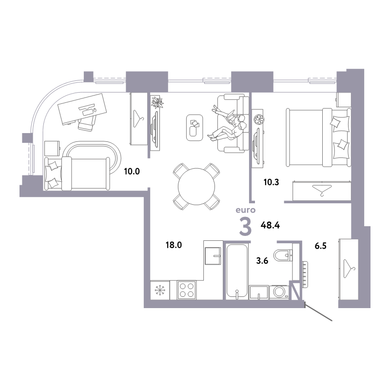 3 ккв (Евро) 48,4 м²