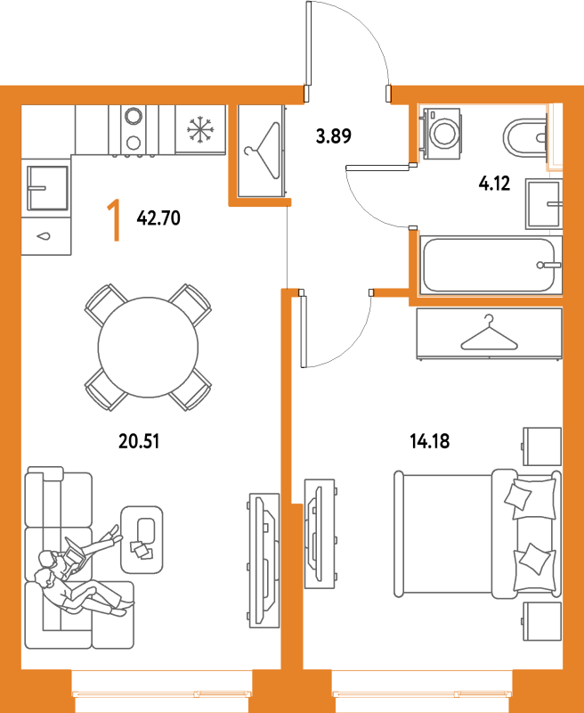 2 ккв (Евро) 42,7 м²