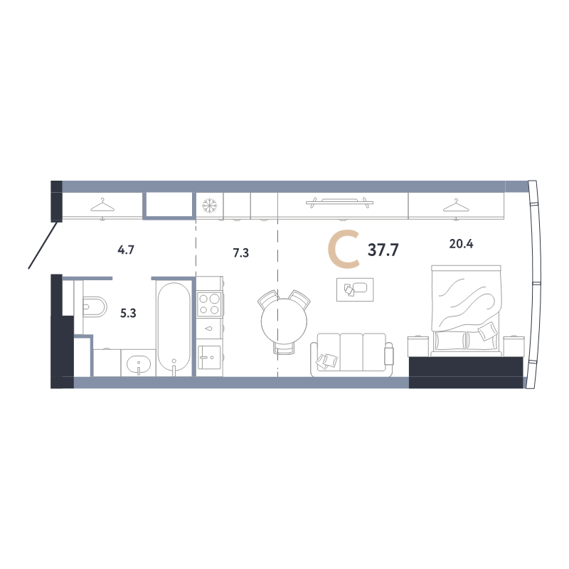 Студия 37,7 м²