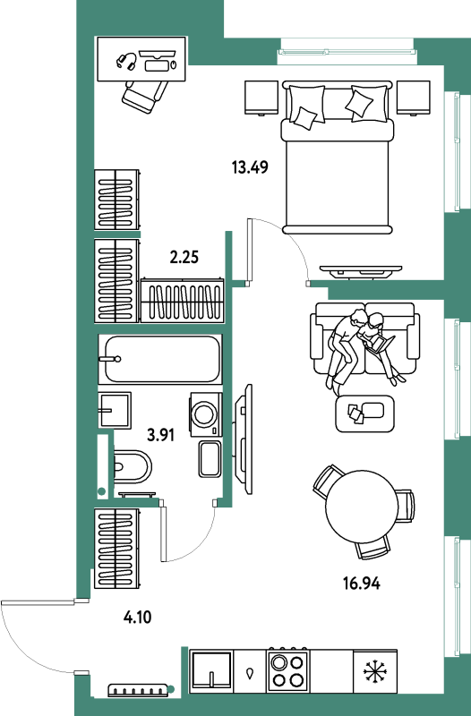 2 ккв (Евро) 40,7 м²