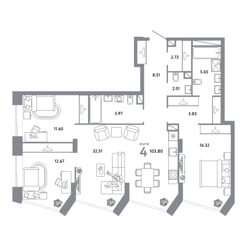 4 ккв (Евро) 103,8 м²