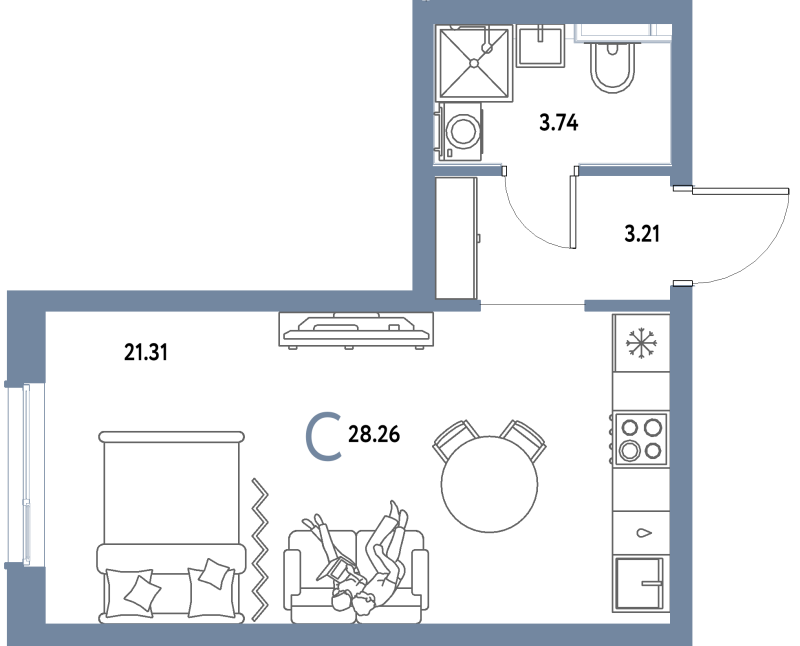 Студия 28,3 м²