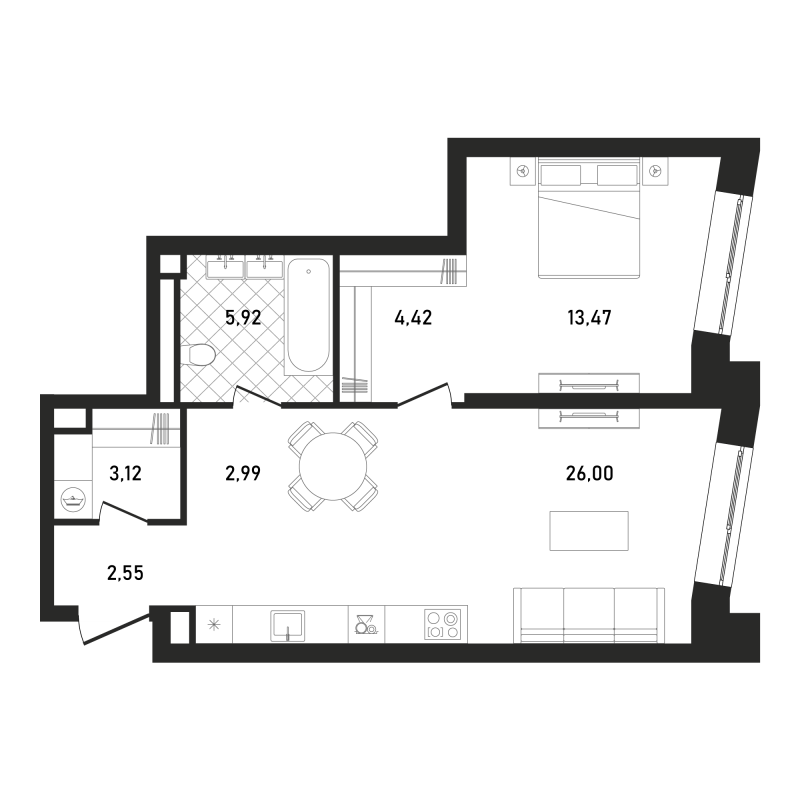 2 ккв (Евро) 58,5 м²