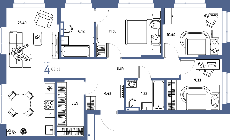 4 ккв (Евро) 83,5 м²
